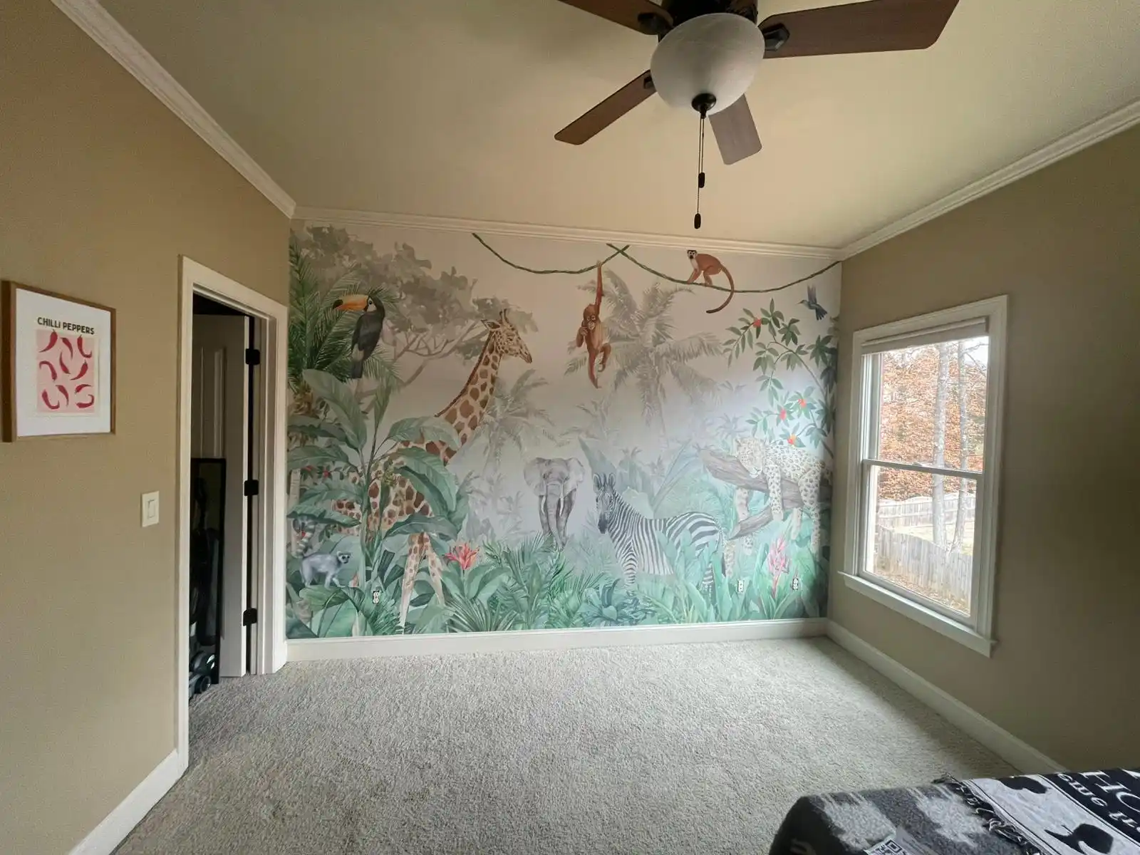 Detail of seamless wallpaper finish with perfect pattern match in Bullard, Fresno